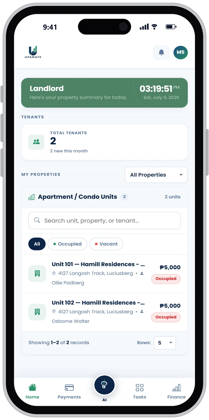 UpaMate landlord dashboard